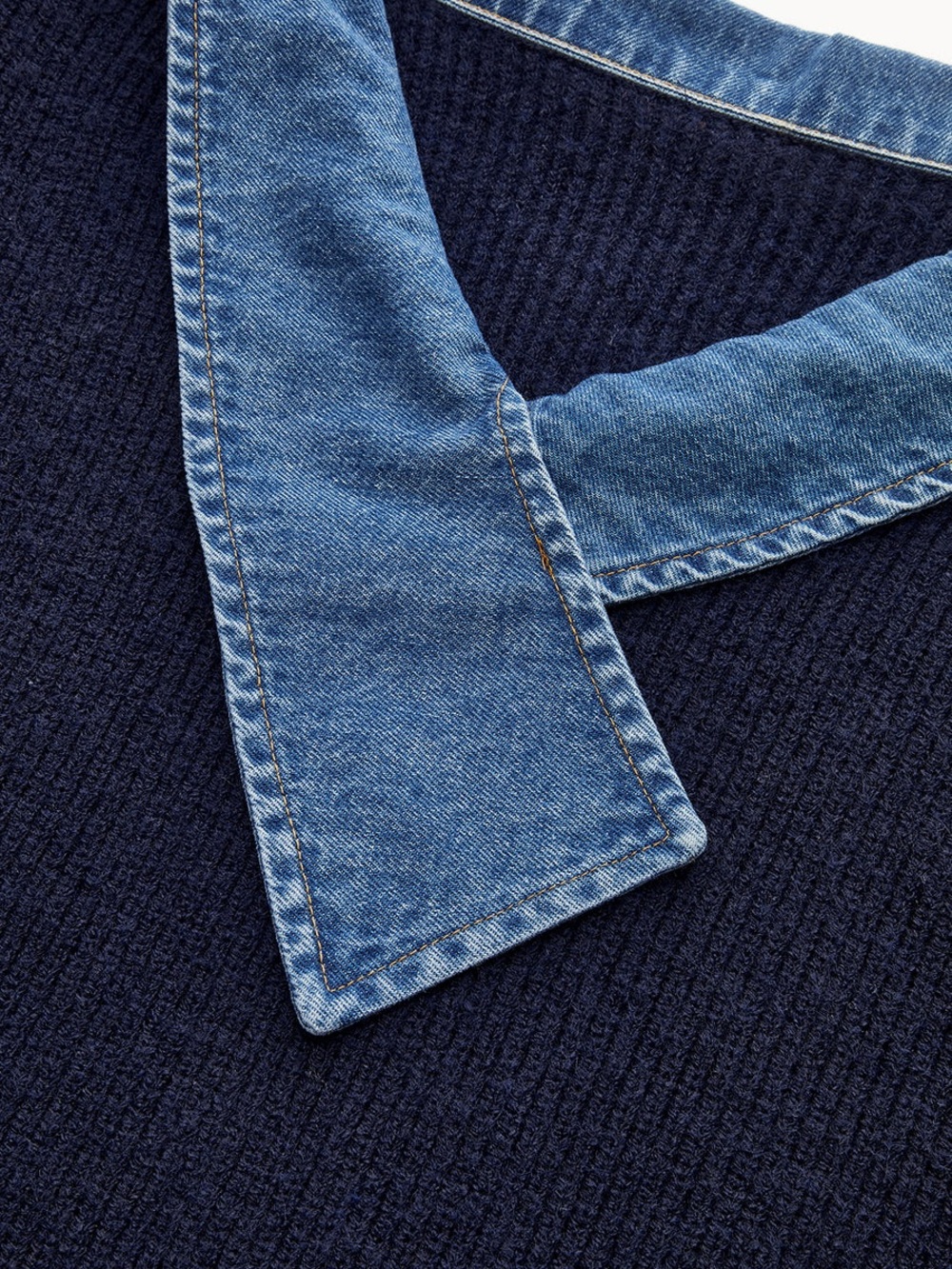 Commense Denim Panel Asymmetric V-Neck Knit Top - Picture 4 of 5